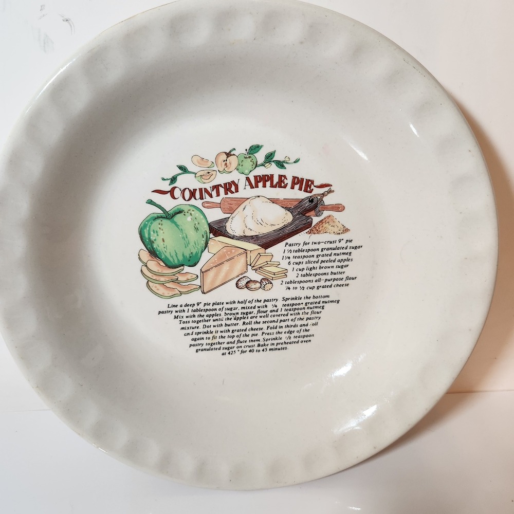 Modern Houseware Imports Country Apple Pie Recipe Ceramic Dish Ruffled Edge 10in